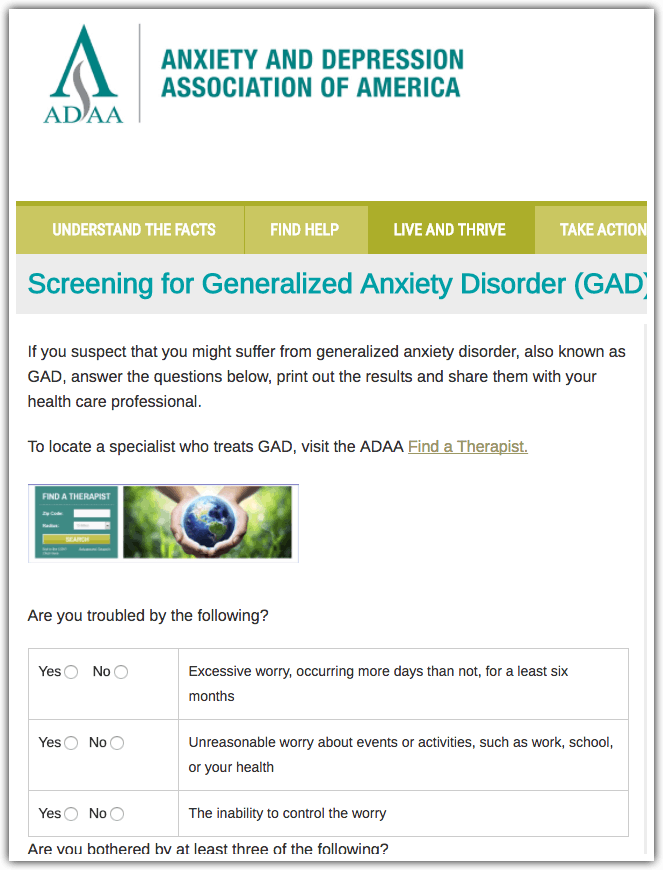 Generalized Anxiety Disorder Test: ADAA
